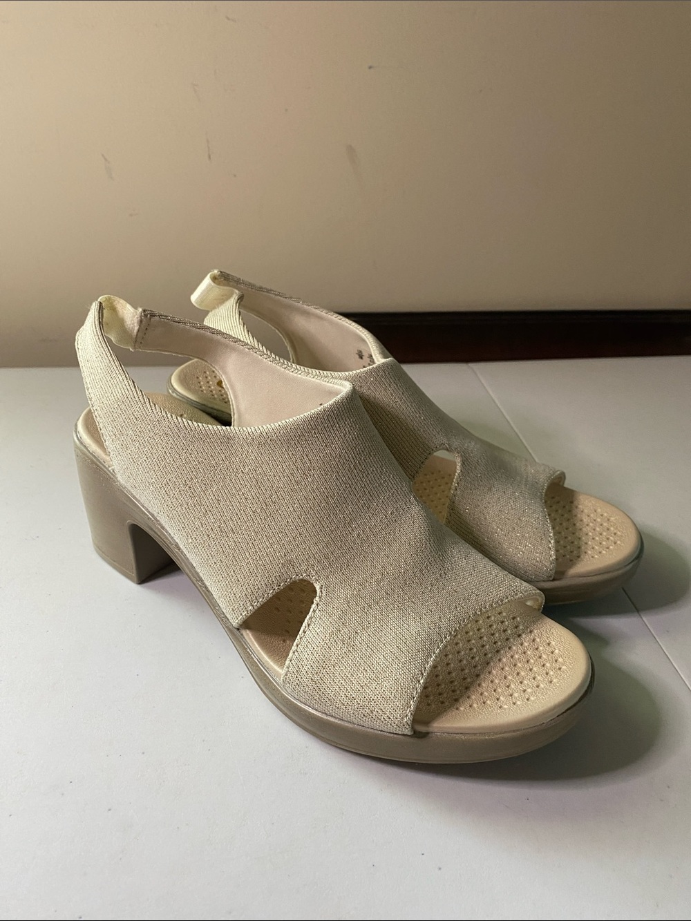 Bzees Cream Open-Toe Slingback Block Heel 
Sandals
